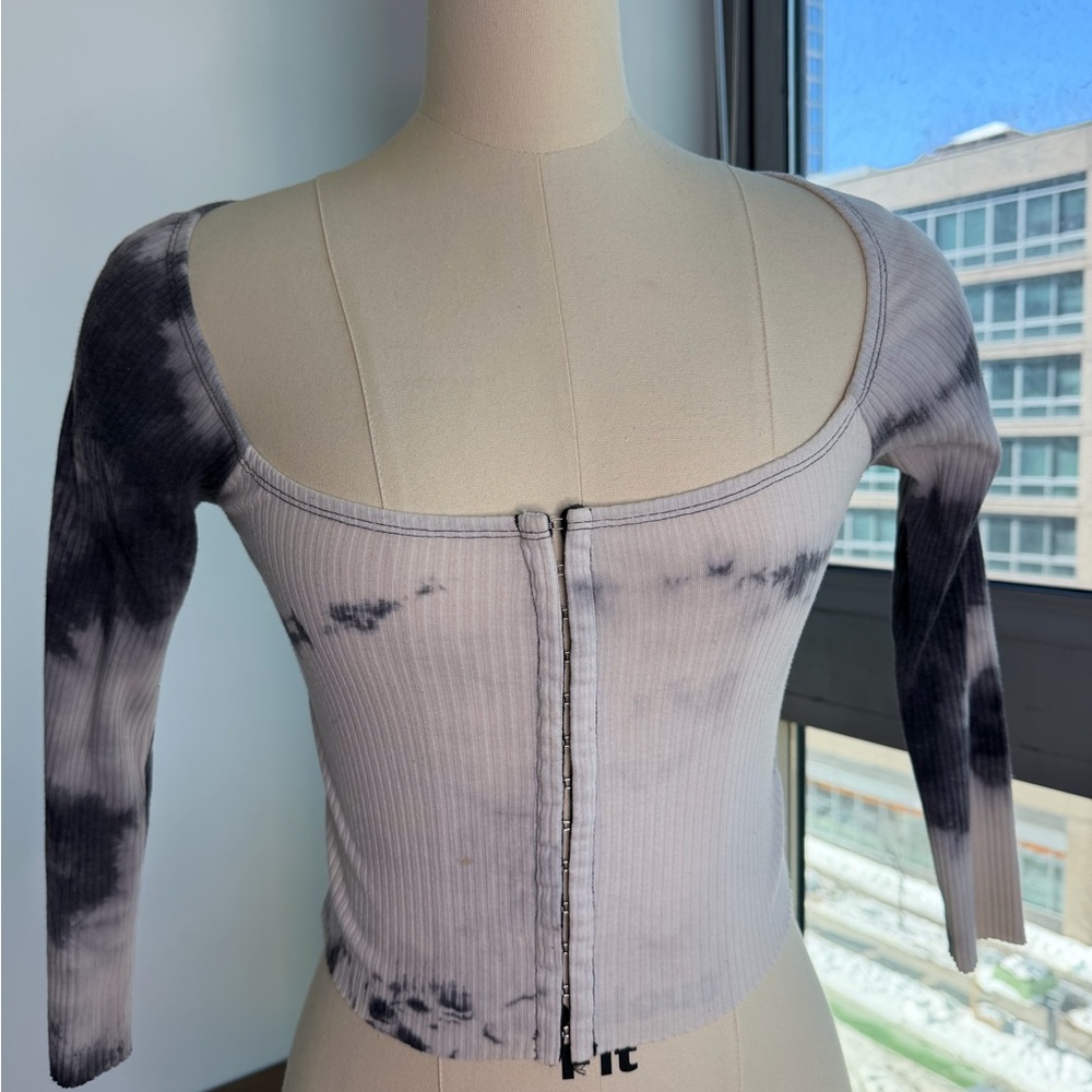 re:named Blue and White Tie-Dye Crop Top